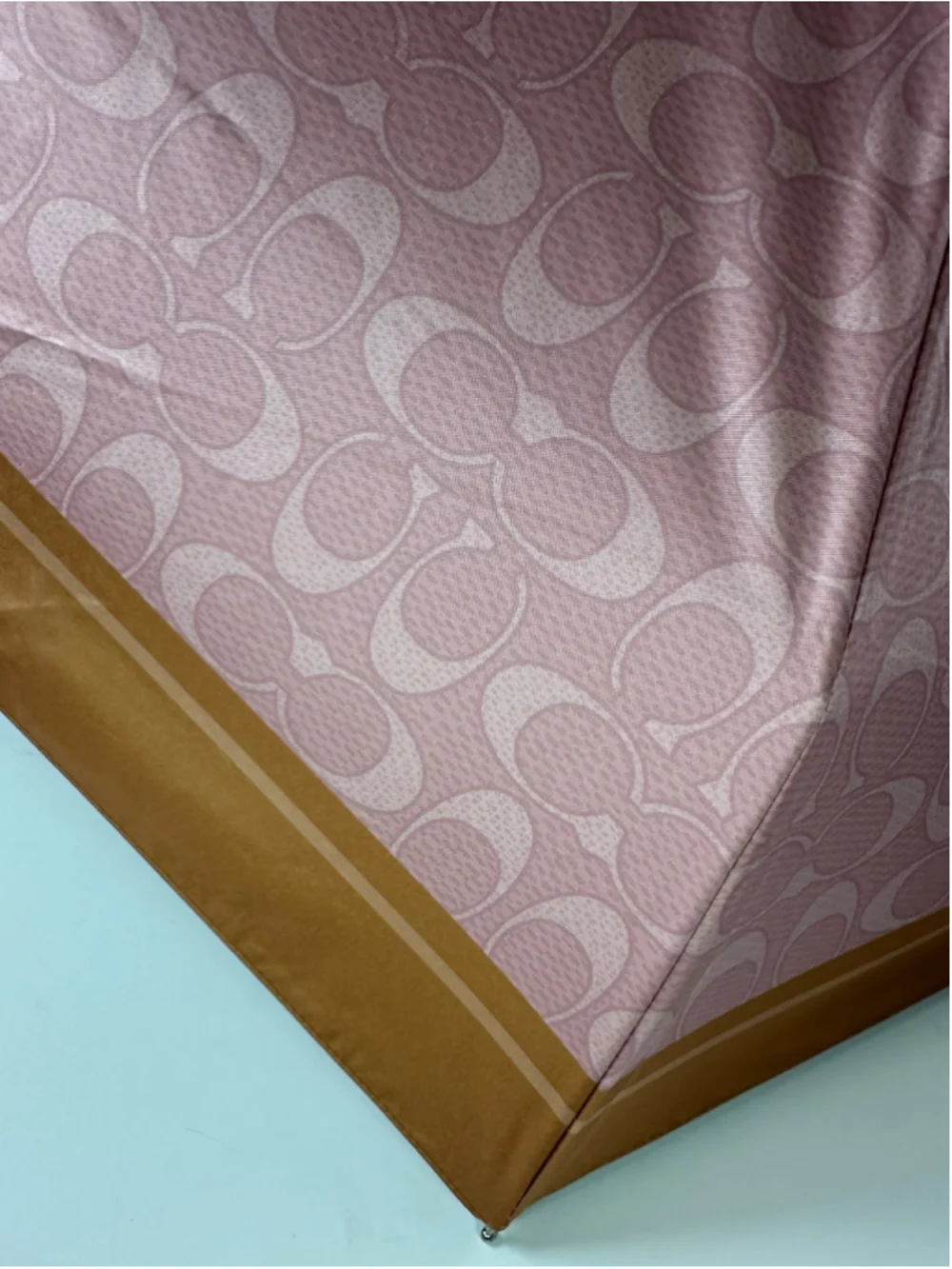 Coach CEF88 Pink Tan Signature UV Mini Umbrella 99% UV Protection Compact - Picture 5 of 9